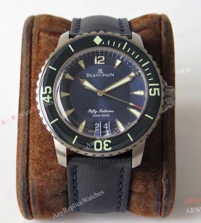 Swiss Clone Blancpain Fifty Fathoms Grande Date Blue Face Titanium Case